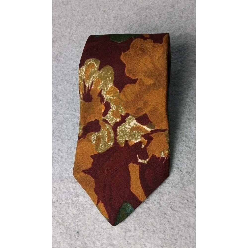NWT! VTG Salvatori Mens Necktie Burgundy Gold Green Abstract Floral Tie 90s Art